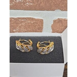 Faux Diamond And Gold Tone Clip Over‎ Earrings 1 In Long - .5 Inches Wide
